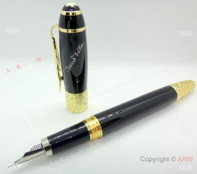 Montblanc Daniel Defoe Black Gold Fountain Pen - Fake Mont Blanc Pen